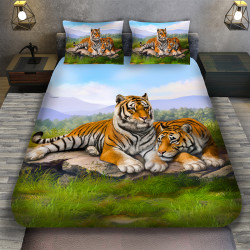 3D луксозен спален комплект Двойка тигър