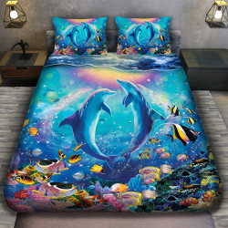 3D луксозен спален комплект ДВОЙКА ДЕЛФИНИ