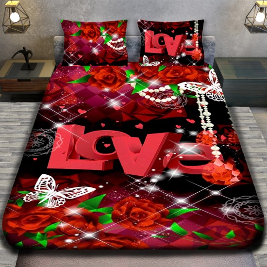 3D луксозен спален комплект принт LOVE RED