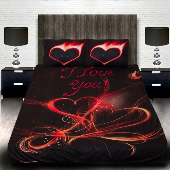 3D луксозен спален комплект за влюбени"I LOVE YOU"