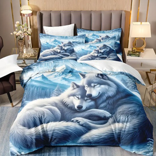 3D луксозен спален комплект Вълци 13949