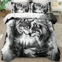 3D луксозен спален комплект Вълци 13950