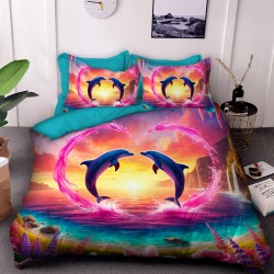 3D луксозен спален комплект Двойка делфини 13283