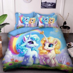 3D Детски луксозен спален комплект Еднорози 13282