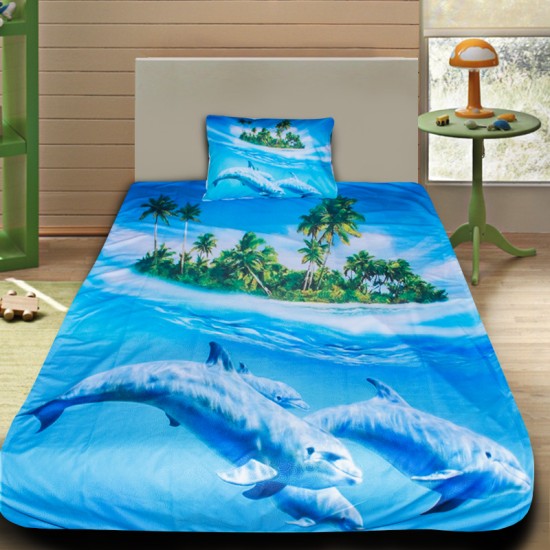 3D луксозен детски спален комплект Делфини 4547