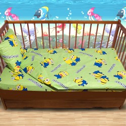 Комплект от спално бельо за бебе Minions в зелено