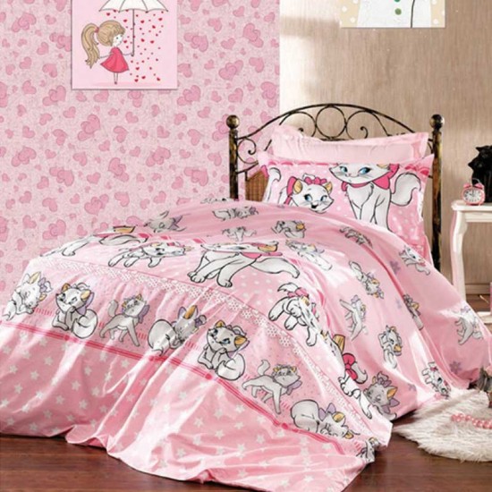 Комплект от детско луксозно спално бельо с коте Мари в розово