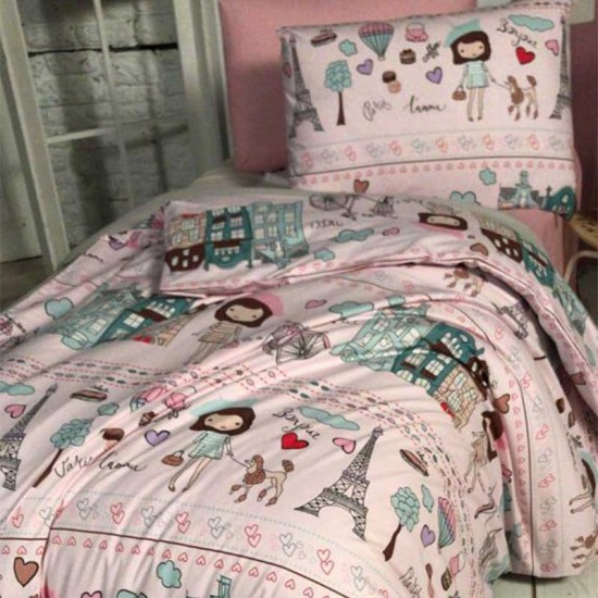 Комплект от детско луксозно спално бельо Момиче в града