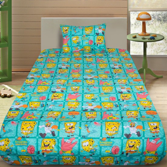 Комплект от детско луксозно спално бельо Sponge Bob в зелено