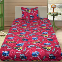 Комплект от детско луксозно спално бельо за момче с голяма червена кола