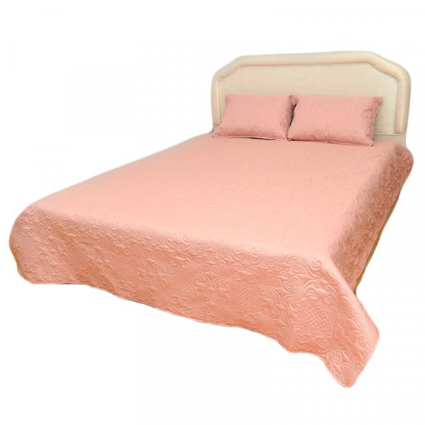 Луксозна двулицева кувертюра за спалня с подарък 2 броя калъфки в цвят праскова