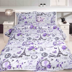 Ранфорс луксозен спален комплект от 6 части Айфелова кула и лилави рози Ранфорс луксозен спален комплект от 6 части Айфелова кула и лилави рози