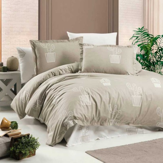 Ранфорс луксозен спален комплект от 6 части Кактуси