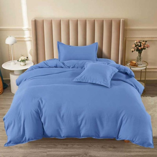 Луксозен спален комплект от едноцветен Ранфорс в Син цвят