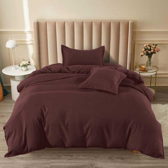 Луксозен спален комплект от едноцветен Ранфорс в Тъмно кафяв цвят