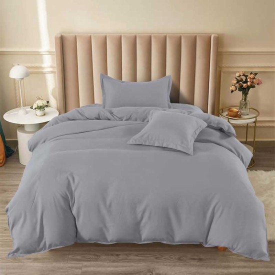 Луксозен спален комплект от едноцветен Ранфорс в Сив цвят