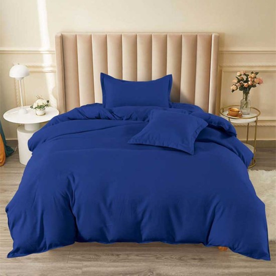 Луксозен спален комплект от едноцветен Ранфорс в Тъмно син цвят 