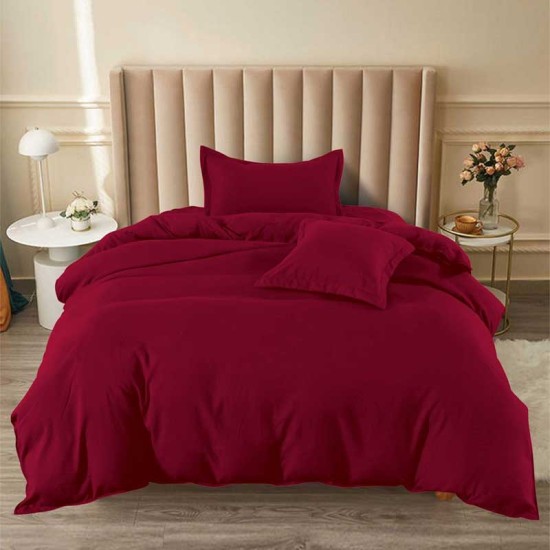 Луксозен спален комплект от едноцветен Ранфорс в цвят Бордо