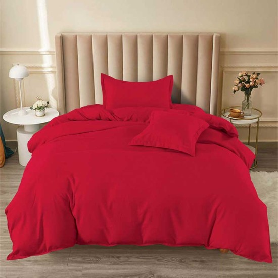 Луксозен спален комплект от едноцветен Ранфорс в Червен цвят 