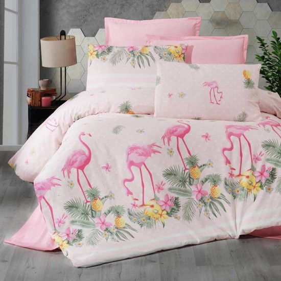 Ранфорс луксозен спален комплект от 6 части Фламинго в розово