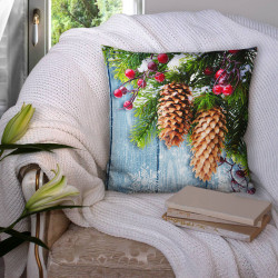 Пухкава декоративна възглавница с Коледни шишарки