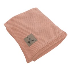 Памучно вафлено одеяло в цвят праскова