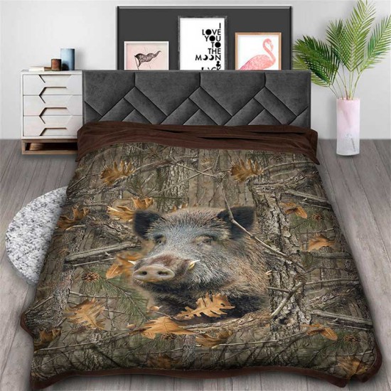 3D Одеяло с принт и ловни мотиви Wild boar 5015
