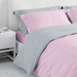 Комплект двулицево Българско спално бельо от Ранфорс Нежно розово и сиво