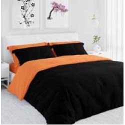 Комплект двулицево Българско спално бельо от Ранфорс Оранжево и черно