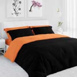 Комплект двулицево Българско спално бельо от Ранфорс Оранжево и черно