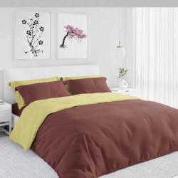 Комплект двулицево Българско спално бельо от Ранфорс в кафяво и жълто