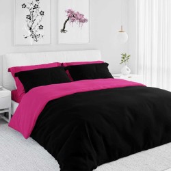 Комплект двулицево Българско спално бельо от Ранфорс в черно и циклама