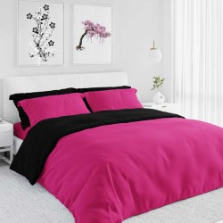 Комплект двулицево Българско спално бельо от Ранфорс в черно и циклама