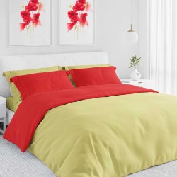 Комплект двулицево Българско спално бельо от Ранфорс в жълто и червено