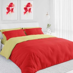 Комплект двулицево Българско спално бельо от Ранфорс в жълто и червено