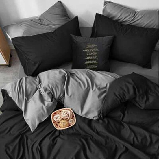 Памучен спален комплект от две лица - черно и сиво