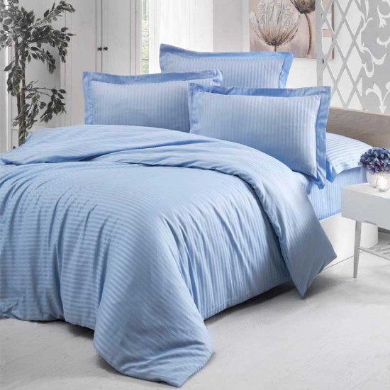 Луксозен спален комплект от памучен Сатен Райе blue