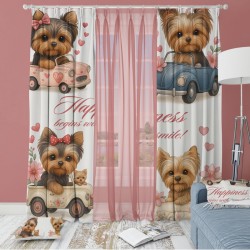 Плътно детско перде с 3D принт Кученца 14154