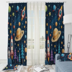 Плътно детско перде с 3D принт Космос 14158